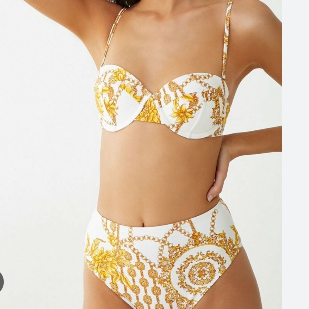 Forever21 white and gold two piece swimsuit
